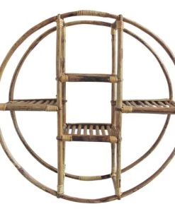 Casatera Étagères Etagère Murale Ronde Rotin Vintage Bois Clair