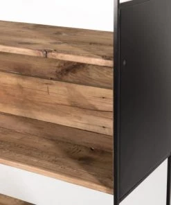 MACABANE Étagères Etagère Niche 3 Niveaux En Pin Recyclé Et Métal Noir -Vaisseliers Soldes Magasin etagere niche 3 niveaux en pin recycle et metal noir 2