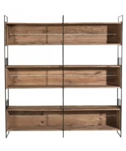 MACABANE Étagères Etagère Niche 3 Niveaux En Pin Recyclé Et Métal Noir