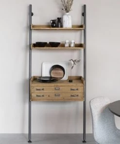 Drawer Étagères Étagère Ou Secrétaire En Métal Et Bois Clair -Vaisseliers Soldes Magasin etagere ou secretaire en metal et bois clair 2