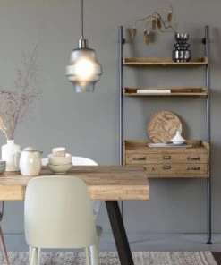 Drawer Étagères Étagère Ou Secrétaire En Métal Et Bois Clair -Vaisseliers Soldes Magasin etagere ou secretaire en metal et bois clair 3