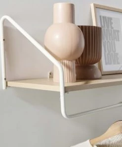 Mob In Étagères Etagère Penderie Murale Effet Bois Clair Et Métal Blanc L90cm -Vaisseliers Soldes Magasin etagere penderie murale effet bois clair et metal blanc l90cm 3