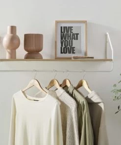 Mob In Étagères Etagère Penderie Murale Effet Bois Clair Et Métal Blanc L90cm -Vaisseliers Soldes Magasin etagere penderie murale effet bois clair et metal blanc l90cm 5