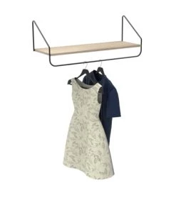 Mob In Étagères Etagère Penderie Murale Effet Bois Clair Et Métal Noir L90cm