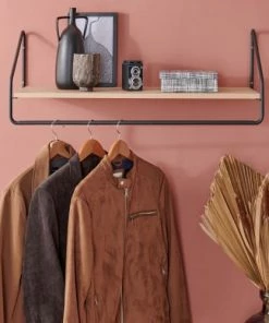 Mob In Étagères Etagère Penderie Murale Effet Bois Clair Et Métal Noir L90cm -Vaisseliers Soldes Magasin etagere penderie murale effet bois clair et metal noir l90cm 14