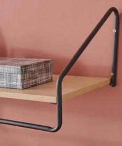 Mob In Étagères Etagère Penderie Murale Effet Bois Clair Et Métal Noir L90cm -Vaisseliers Soldes Magasin etagere penderie murale effet bois clair et metal noir l90cm 15