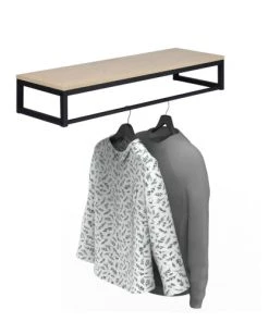 Mob In Étagères Etagère Penderie Murale Effet Bois Clair Et Métal Noir L90cm -Vaisseliers Soldes Magasin etagere penderie murale effet bois clair et metal noir l90cm 2