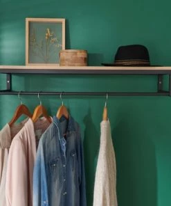 Mob In Étagères Etagère Penderie Murale Effet Bois Clair Et Métal Noir L90cm -Vaisseliers Soldes Magasin etagere penderie murale effet bois clair et metal noir l90cm 3