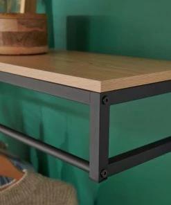 Mob In Étagères Etagère Penderie Murale Effet Bois Clair Et Métal Noir L90cm -Vaisseliers Soldes Magasin etagere penderie murale effet bois clair et metal noir l90cm 5