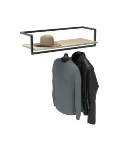 Mob In Étagères Etagère Penderie Murale Effet Bois Clair Et Métal Noir L90cm