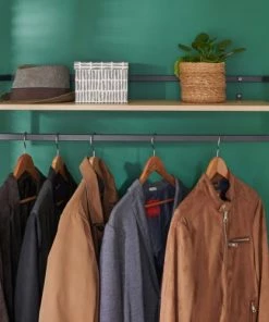 Mob In Étagères Etagère Penderie Murale Effet Bois Clair Et Métal Noir L90cm -Vaisseliers Soldes Magasin etagere penderie murale effet bois clair et metal noir l90cm 8