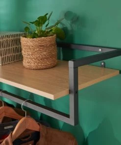 Mob In Étagères Etagère Penderie Murale Effet Bois Clair Et Métal Noir L90cm -Vaisseliers Soldes Magasin etagere penderie murale effet bois clair et metal noir l90cm 9
