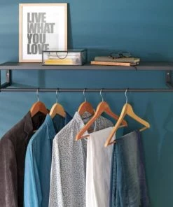 Mob In Étagères Etagère Penderie Murale En Métal Noir L90cm -Vaisseliers Soldes Magasin etagere penderie murale en metal noir l90cm 5