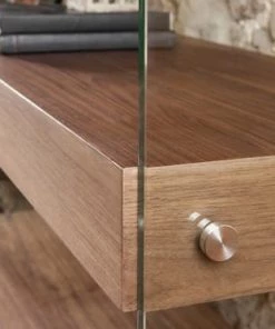 Angel Cerda Étagères Étagère Placage Noyer Et Latéraux En Verre Trempé -Vaisseliers Soldes Magasin etagere placage noyer et lateraux en verre trempe 2