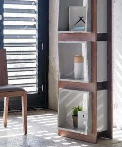 Angel Cerda Étagères Étagère Placage Noyer Et MDF Laqué Gris Perle Brillant RAL 7035 -Vaisseliers Soldes Magasin etagere placage noyer et mdf laque gris perle brillant ral 7035 2