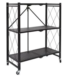 Toilinux Étagères Etagère Pliable 3 Niveaux En Fer Et Polypropylène Noir -Vaisseliers Soldes Magasin etagere pliable 3 niveaux en fer et polypropylene noir 2