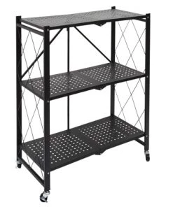 Toilinux Étagères Etagère Pliable 3 Niveaux En Fer Et Polypropylène Noir