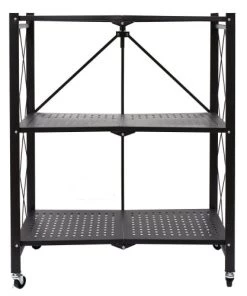 Toilinux Étagères Etagère Pliable 3 Niveaux En Fer Et Polypropylène Noir -Vaisseliers Soldes Magasin etagere pliable 3 niveaux en fer et polypropylene noir 3