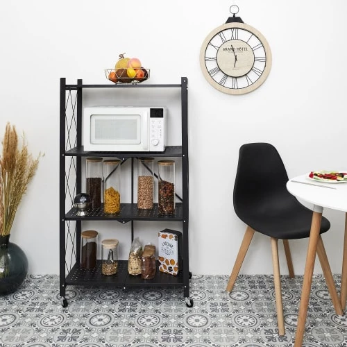Vaisseliers Soldes Magasin -Vaisseliers Soldes Magasin etagere pliable 4 niveaux en fer et polypropylene noir 1