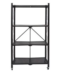 Toilinux Étagères Etagère Pliable 4 Niveaux En Fer Et Polypropylène Noir -Vaisseliers Soldes Magasin etagere pliable 4 niveaux en fer et polypropylene noir 2