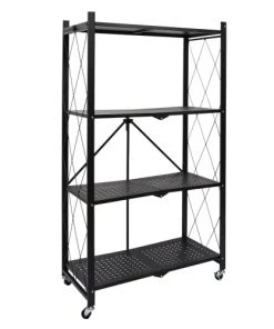 Toilinux Étagères Etagère Pliable 4 Niveaux En Fer Et Polypropylène Noir