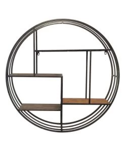 EMDE Étagères Etagère Ronde Mix Bois Métal Noir -Vaisseliers Soldes Magasin etagere ronde mix bois metal noir 2