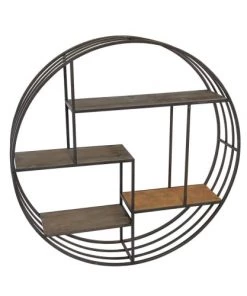 EMDE Étagères Etagère Ronde Mix Bois Métal Noir -Vaisseliers Soldes Magasin etagere ronde mix bois metal noir 3