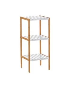 Wadiga Étagères Étagère Salle De Bain Bambou Blanc 3 étages - 34x33x80cm