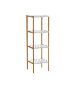 Wadiga Étagères Étagère Salle De Bain Bambou Blanc 4 étages - 34x33x110cm
