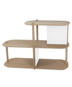 DIZY Design Étagères Grande étagère 2 Niveaux Et Demi En Chêne Et Métal Blanc