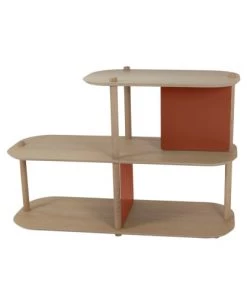 DIZY Design Étagères Grande étagère 2 Niveaux Et Demi En Chêne Et Métal Terracotta