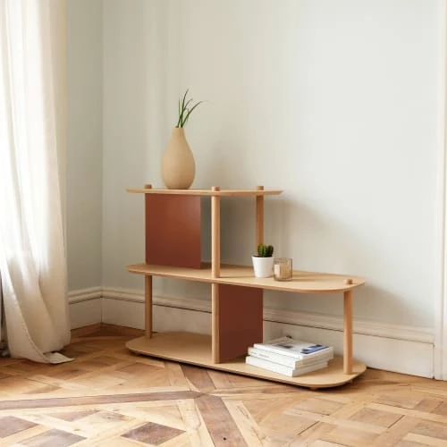 DIZY Design Étagères Grande étagère 2 Niveaux Et Demi En Chêne Et Métal Terracotta 2 DIZY Design Étagères Grande étagère 2 Niveaux Et Demi En Chêne Et Métal Terracotta – Image 2