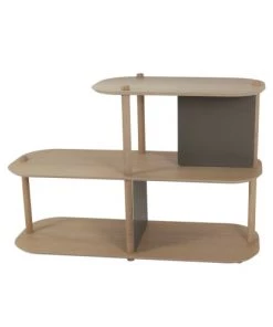 DIZY Design Étagères Grande étagère 2 Niveaux Et Demi En Chêne Et Métal Vernis BRUT