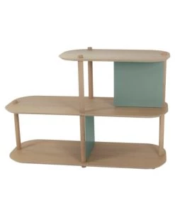 DIZY Design Étagères Grande étagère 2 Niveaux Et Demi En Chêne Et Métal Vert