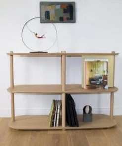 DIZY Design Étagères Grande étagère 3 Niveaux En Chêne Et Métal Vernis BRUT -Vaisseliers Soldes Magasin grande etagere 3 niveaux en chene et metal laiton 1