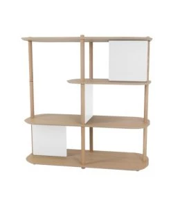 DIZY Design Étagères Grande étagère 4 Niveaux En Chêne Et Métal Blanc