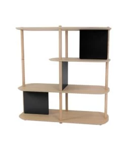 DIZY Design Étagères Grande étagère 4 Niveaux En Chêne Et Métal Noir