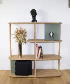 DIZY Design Étagères Grande étagère 4 Niveaux En Chêne Et Métal Vernis BRUT -Vaisseliers Soldes Magasin grande etagere 4 niveaux en chene et metal vernis brut 2