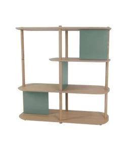DIZY Design Étagères Grande étagère 4 Niveaux En Chêne Et Métal Vert