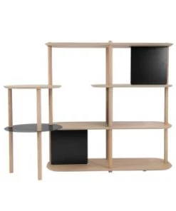 DIZY Design Étagères Grande étagère Avec Plateaux Pivotants En Chêne Et Métal Blanc -Vaisseliers Soldes Magasin grande etagere avec plateaux pivotants en chene et metal noir 2