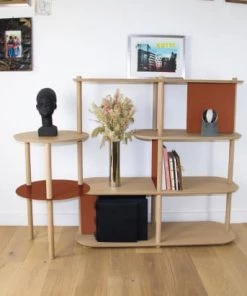 DIZY Design Étagères Grande étagère Avec Plateaux Pivotants En Chêne Et Métal Terracotta -Vaisseliers Soldes Magasin grande etagere avec plateaux pivotants en chene et metal terracotta 2