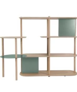 DIZY Design Étagères Grande étagère Avec Plateaux Pivotants En Chêne Et Métal Noir -Vaisseliers Soldes Magasin grande etagere avec plateaux pivotants en chene et metal vert 3