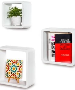 Tectake Étagères Lot De 3 étagères Cube LENA Effet Blanc -Vaisseliers Soldes Magasin lot de 3 etageres cube lena effet blanc 3