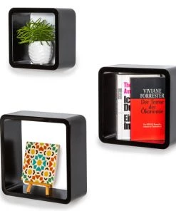 Tectake Étagères Lot De 3 étagères Cube LENA Effet Noir -Vaisseliers Soldes Magasin lot de 3 etageres cube lena effet noir 5
