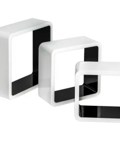 Tectake Étagères Lot De 3 étagères Cube LENA Effet Noir/blanc -Vaisseliers Soldes Magasin lot de 3 etageres cube lena effet noir blanc 2