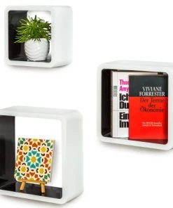 Tectake Étagères Lot De 3 étagères Cube LENA Effet Noir/blanc -Vaisseliers Soldes Magasin lot de 3 etageres cube lena effet noir blanc 3