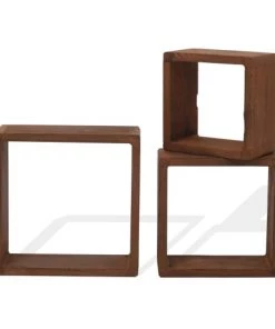 Mobili Rebecca Étagères Lot De 3 étagères Cubiques En Bois Paulownia Marron Foncé