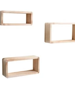 Mobili Rebecca Étagères Lot De 3 étagères Murales En Bois De Paulownia Marron Clair