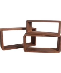 Mobili Rebecca Étagères Lot De 3 étagères Murales En Bois De Paulownia Marron Foncé -Vaisseliers Soldes Magasin lot de 3 etageres murales en bois de paulownia marron fonce 2