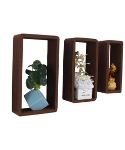 Mobili Rebecca Étagères Lot De 3 étagères Murales En Bois De Paulownia Marron Foncé -Vaisseliers Soldes Magasin lot de 3 etageres murales en bois de paulownia marron fonce 4